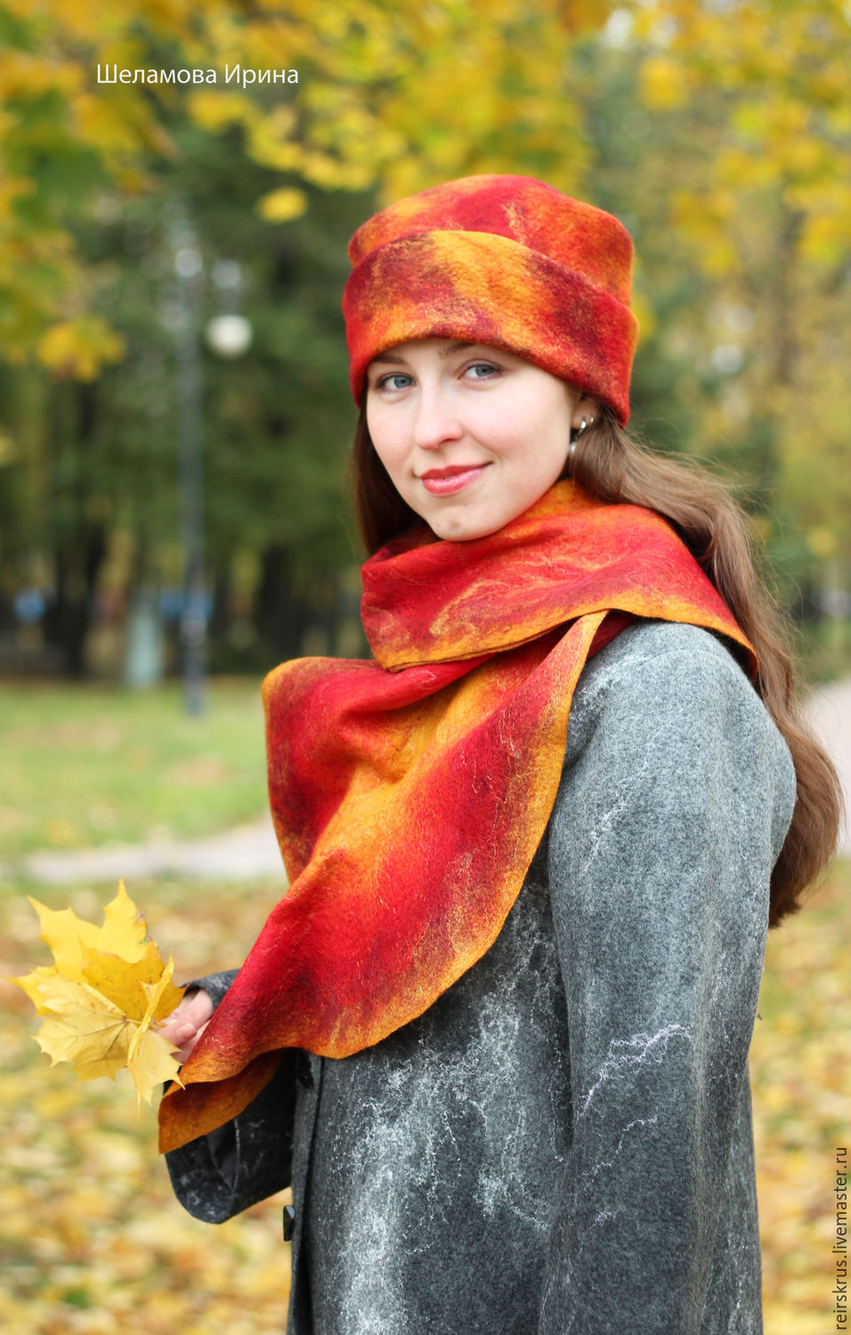 Осенний шарф. Шарфики для осени. Валяние шапки и шарфы. Яркий осенний убор.
