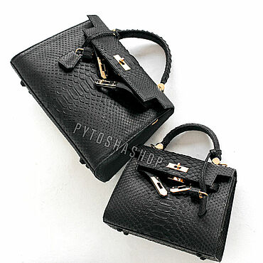 Сумки ручной работы. Ярмарка Мастеров - ручная работа Сумка Hermes Kelly из кожи питона черная - Черная кожаная сумка люкс. Handmade.