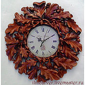 Carved wall clock made of wood 72h39 cm