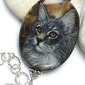Украшения handmade. Livemaster - original item Mozart – beautiful cat on Jasper, necklace pendant with lacquer painting.. Handmade.
