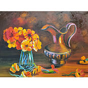 Картины и панно handmade. Livemaster - original item Painting still life copper jug and flowers 