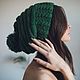 Green hat with a pompom, voluminous, with a lapel, knitted, female, Caps, Tambov,  Фото №1