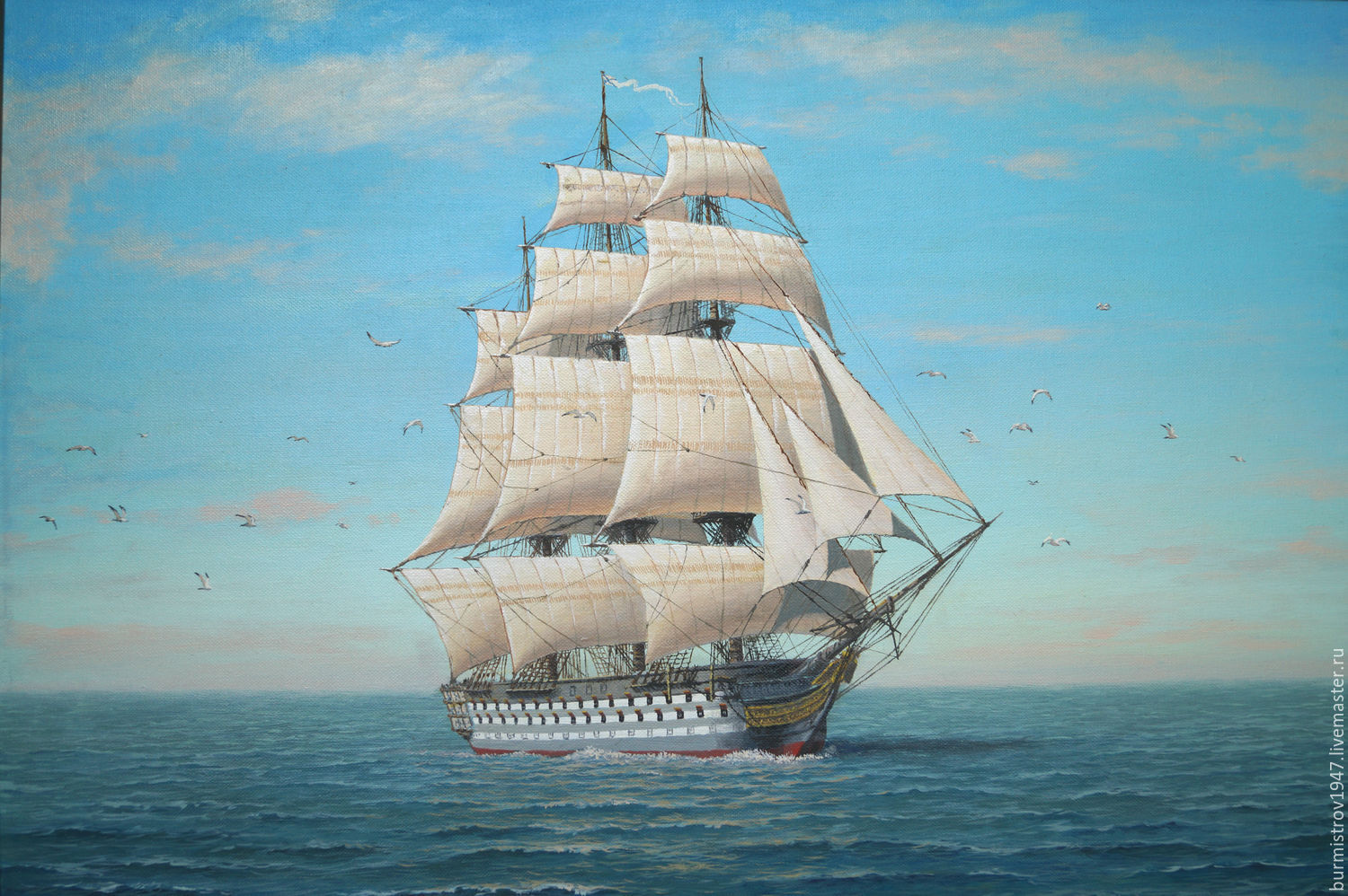 Картина корабль в море с парусами