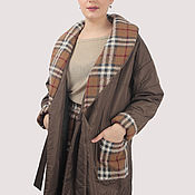 Одежда handmade. Livemaster - original item Jacket brown long with wool in a cage on the ties. Handmade.