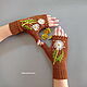 Order  Knitted mitts with embroidery Dandelions brown. Lace knitting workshop. Lidiya.. Livemaster. . Mitts Фото №3
