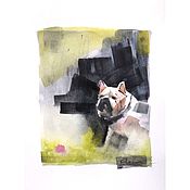 Картины и панно handmade. Livemaster - original item Pictures: Pink ball. Watercolor with a bulldog.. Handmade.