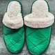 Sheepskin leather slippers green, Slippers, Moscow,  Фото №1