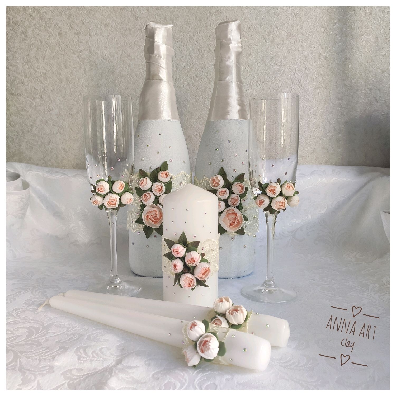 Бокалы, свечи, шампанское ручной работы к свадьбе и другим праздникам.