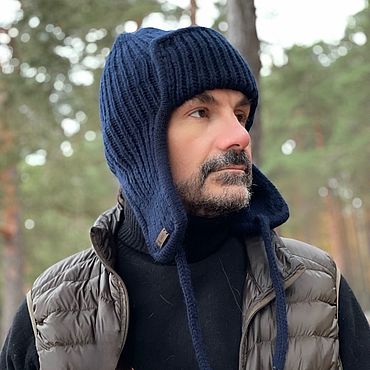 Аксессуары ручной работы. Ярмарка Мастеров - ручная работа Шапка-ушанка вязаная УМА с подкладкой темно-синий. Handmade.