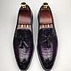 Trendy men's loafers with tassels, crocodile leather, violet color, Loafers, St. Petersburg,  Фото №1