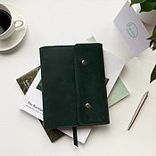 Кожаный дневник сшитый А5 с пришитым карманом «СófraLilac»