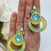 Украшения handmade. Livemaster - original item Soutache Embroidered Earrings blue yellow Beaded Jewelry. Handmade.
