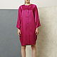 Coat dress summer fuchsia satin with wide sleeves.
