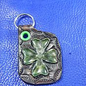 Аксессуары handmade. Livemaster - original item Leather keychain with embossed Lucky Clover. Handmade.