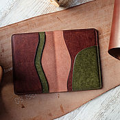 Бумажник Long Wallet  из натуральной кожи и войлока. Коричневый 