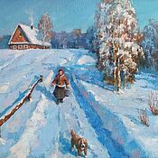 Картины и панно handmade. Livemaster - original item Oil painting in frame. Zimushka-winter Village landscape. Handmade.