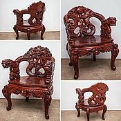 Винтаж: Антикварное гобеленовое кресло из массива с художественной резьбой