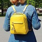 Сумки и аксессуары handmade. Livemaster - original item Backpacks: Women`s Yellow Mimosa Leather Backpack Bag Mod. CP26-701. Handmade.