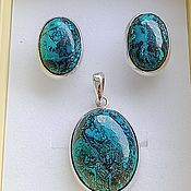 Украшения handmade. Livemaster - original item Set :pendant and stud earrings with chrysocolla in 925 sterling silver. Handmade.
