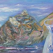 Картины и панно handmade. Livemaster - original item Painting Tiger water in the pool painted in oil. Handmade.