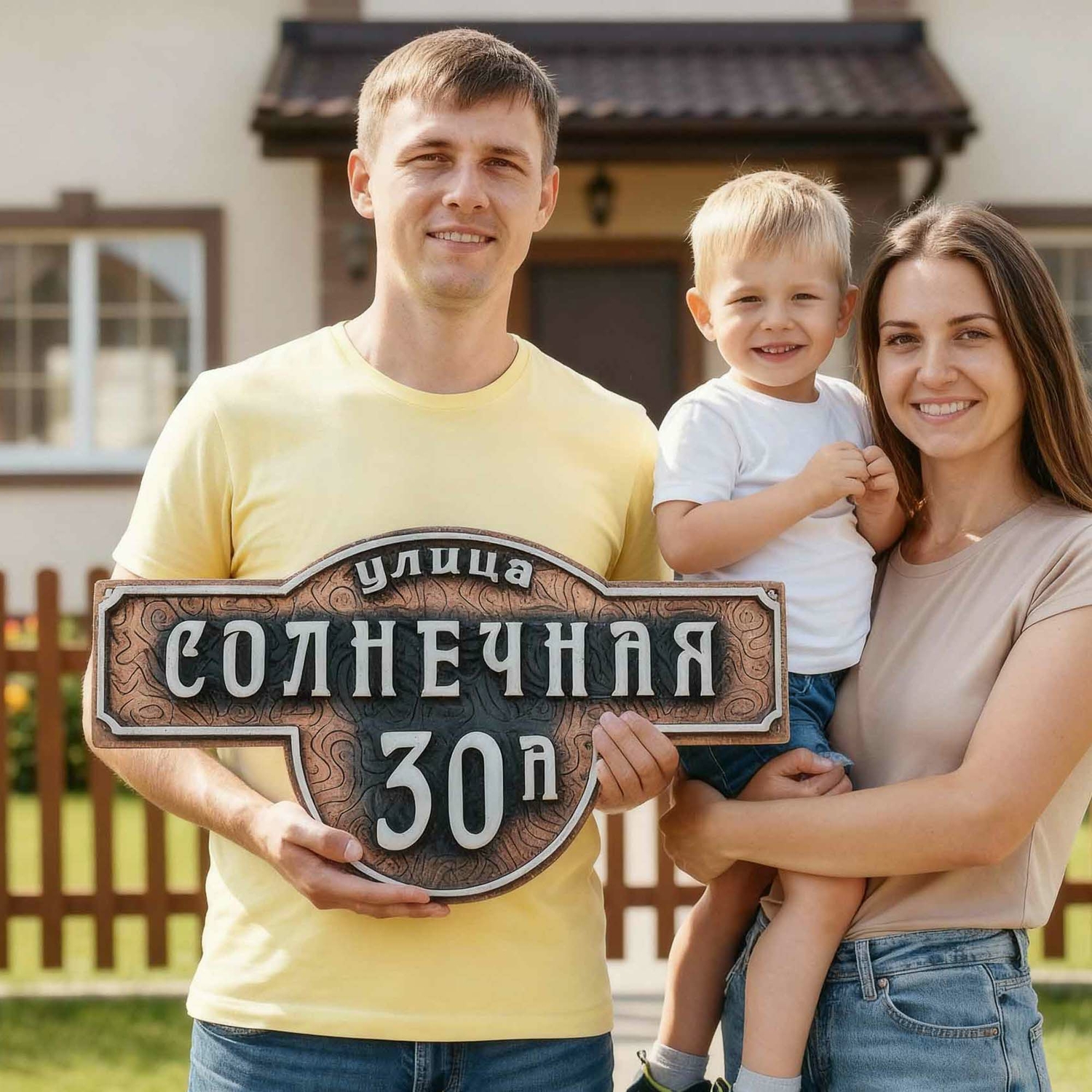 С табличкой в руках