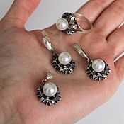Украшения handmade. Livemaster - original item Pearl White Jewelry Set with Silver Pearls DS0095. Handmade.