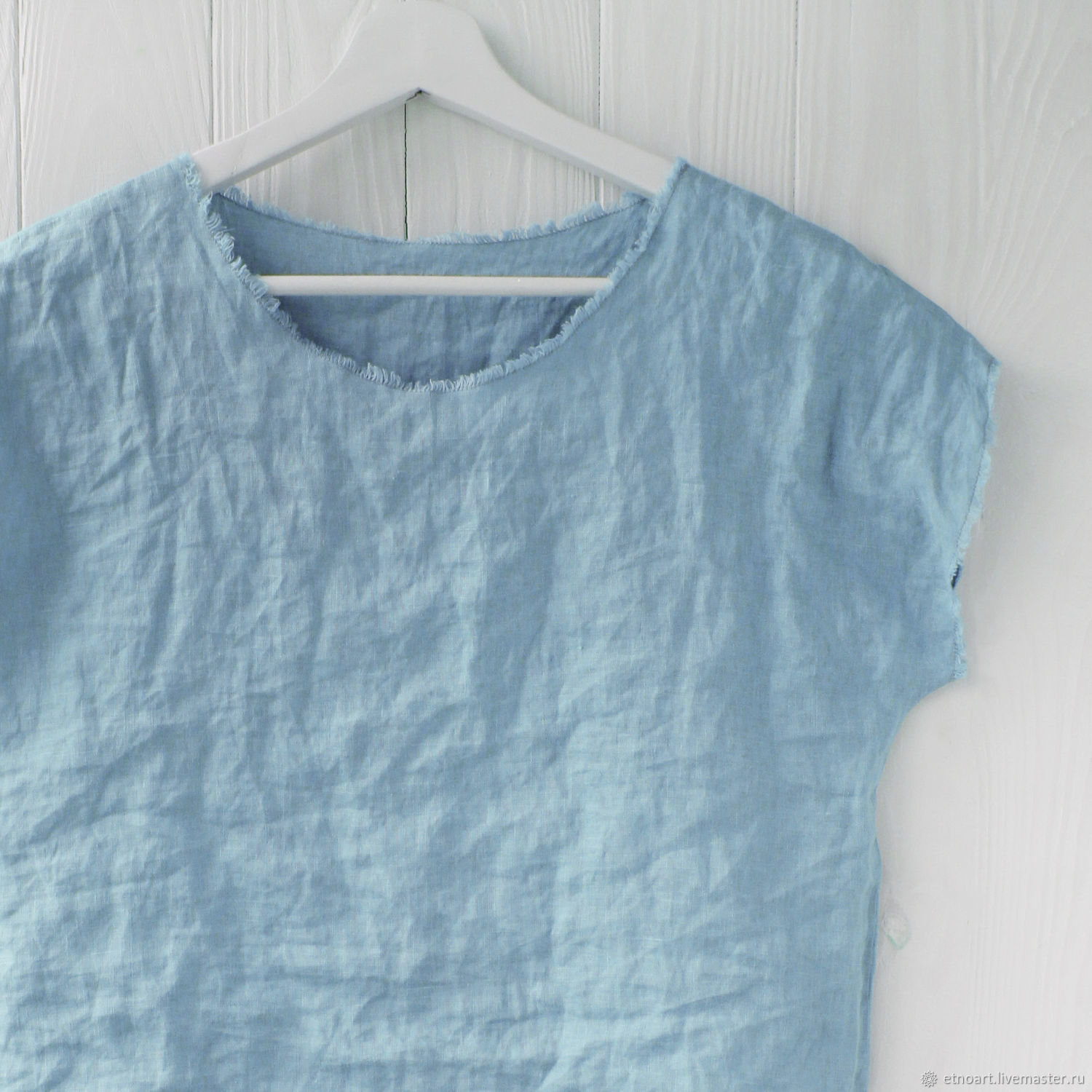 Blue linen blouse with open edges, Blouses, Tomsk,  Фото №1