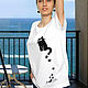 Белая женская футболка оверсайз для отпуска, футболка с котом. Футболки. Лариса (EnigmaStyle). Интернет-магазин Ярмарка Мастеров.  Фото №2