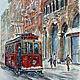 Painting: painting watercolor drawing landscape city RED TRAM, Pictures, Moscow,  Фото №1
