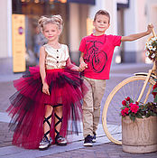 Работы для детей, handmade. Livemaster - original item Skirt with a detachable train made of tulle Red Black. Handmade.