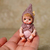 Miniature doll 9cm. made of polymer clay