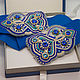 Blue wide belt with Swarovski 'Indigo' beads', Straps, St. Petersburg,  Фото №1