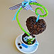 мини-деревце сердечко на подвесе в голубой чашке, Топиарии, Санкт-Петербург,  Фото №1