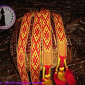 Русский стиль handmade. Livemaster - original item The Orepei belt in the vibrating grid is yellow-red. Handmade.