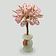 Дерево из розового кварца `Будущее` в вазочке из оникса