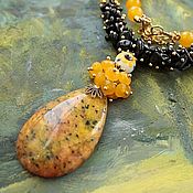 Rubella - long earrings brush made of natural stones corundum
