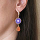 Earrings with solar quartz and agate druse, purple, orange. Earrings. Irina Moro. My Livemaster. Фото №4
