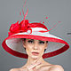 Красно-белая широкополая шляпа для скачек и приемов "Алый май", Шляпы, Санкт-Петербург,  Фото №1