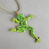 Украшения handmade. Livemaster - original item Green frog pendant, large embroidered pendant, goblincore style. Handmade.
