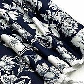 Материалы для творчества handmade. Livemaster - original item Fabric: Cotton with Elastane Flowers on Blue. Handmade.