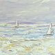 Seascape in soft colors. Painting with a boat on the sea, Pictures, Moscow,  Фото №1