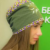Protective mask:Protective mask with embroidery-Flower in blue-green color