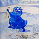 Stained glass painting a Lover of winter fishing. Blue cats by Rina, Sanuk, Pictures, Severodonetsk,  Фото №1
