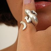 Украшения handmade. Livemaster - original item Silver-plated Rings Cat Salamander Rose Moon. Handmade.
