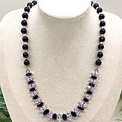 Украшения handmade. Livemaster - original item Necklace: Beads natural stone black agate with cubic zirconia. Handmade.