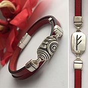 Украшения handmade. Livemaster - original item Bracelet with rune Fehu, silver, leather, runic bracelet reversible. Handmade.