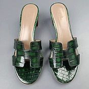 Обувь ручной работы handmade. Livemaster - original item Sandals made of genuine crocodile leather, in green color.. Handmade.