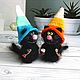 Черный кот в шапке миниатюрная игрушка компаньон вязаный котик, Мягкие игрушки, Витебск,  Фото №1
