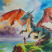 Картины и панно handmade. Livemaster - original item Pictures: Watercolor painting My new friend the dragon. Handmade.