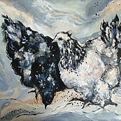 Картины и панно handmade. Livemaster - original item Black and white chicken oil Painting. Handmade.